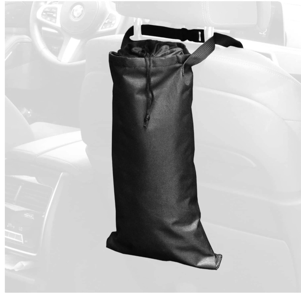 Car Garbage Trash Bag for Back Seat Headrest with Adjustable Lanyard Black